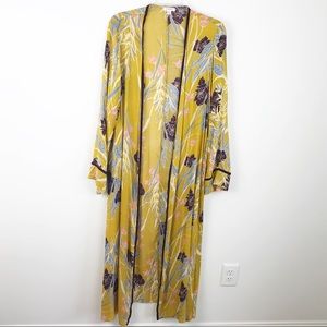 Boho Citrus Floral Duster velvet trim XXL
